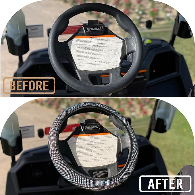 Universal Colorful Bling Crystal Diamond Rhinestones Golf Cart Steering Wheel Cover fits Club Car, Yahama, EZGO, Anti Slip Cover Easy to Install, Great Gifts for Golfer Women Womens (Blue Diamond)