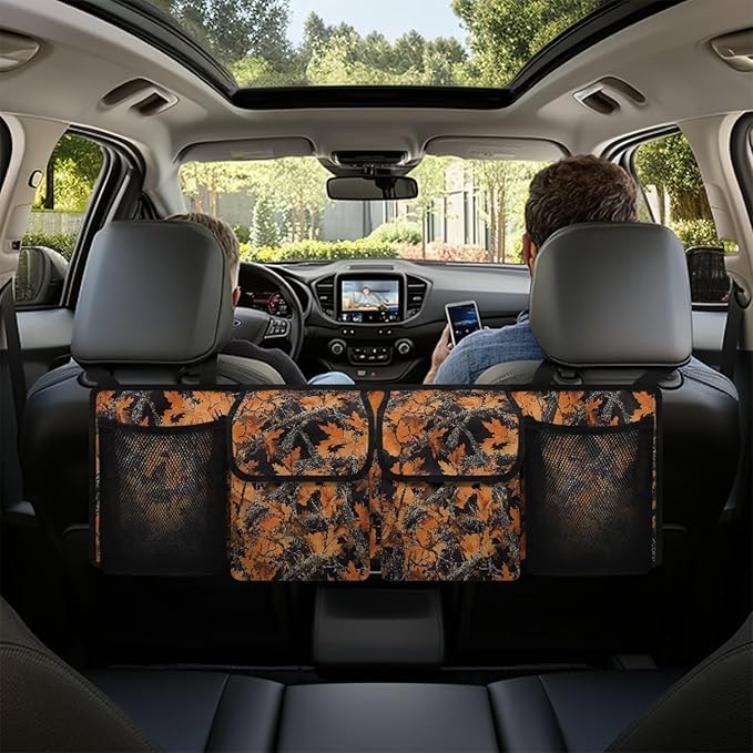 Orange Camo Hunting Hanging Trunk Organizer for SUV, Car Storage Organizer, Waterproof Back Seat Organizer for SUV, Car Organizers and Storage with Adjustable Straps