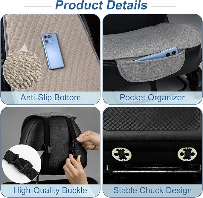 1 Pack Linen Car Seat Cover Front Seat Covers Soft & Breathable Front Premium Covers with Non-Slip Protector Universal Fits Most Automotive, Vans, SUVs, Trucks (1Pack Light Grey)