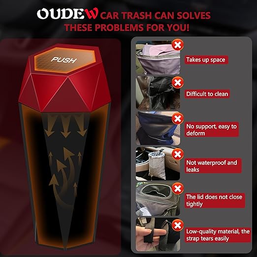 Car Trash Can with Lid - 2-Pack, Interior Accessories for Vehicles, Leakproof Garbage Can with 30 Detachable Trash Bags, Multipurpose Organizers and Storage Solutions for Home and Office