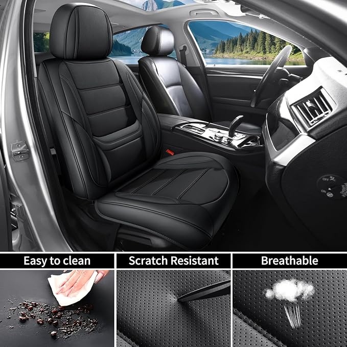 Car Seat Covers Full Set Custom Fit for Ford Escape 2001-2026 - Premium Faux Leather with Lumbar Support, Breathable, Anti-Slip & Full Wrapping Edge (Black,Full Set)