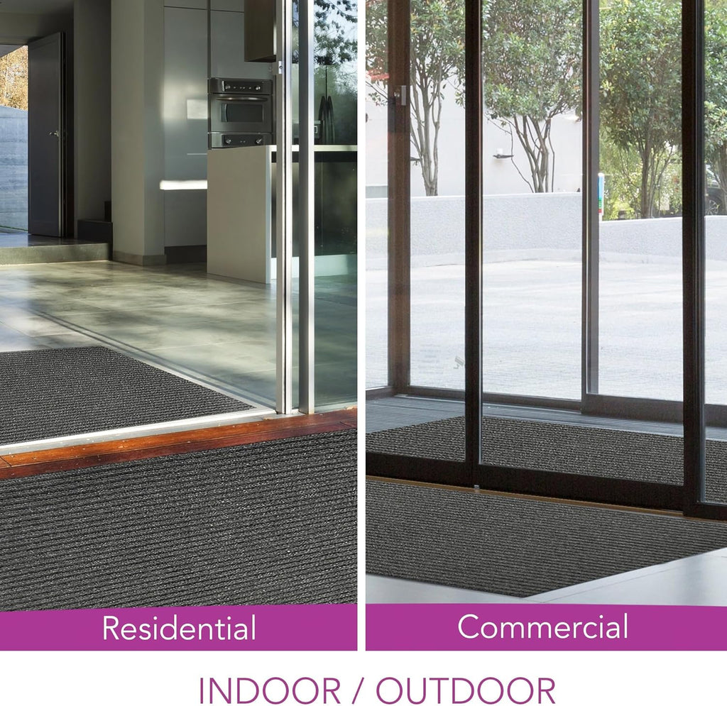 iCustomRug Spartan Weather Warrior Indoor/Outdoor Utility Ribbed Carpet Runner with Non-Slip Thermoplastic Rubber Backing, 3ft X 42ft in Charcoal