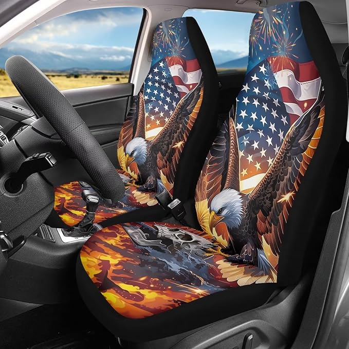 ELEQIN 250 Anniversary USA Car Front Seat Covers, Patriotic Collectors 2 Pack Polyester Automotive Seat ProtectorsSoft & Breathable, Vehicle Interior Accessories for Most Cars