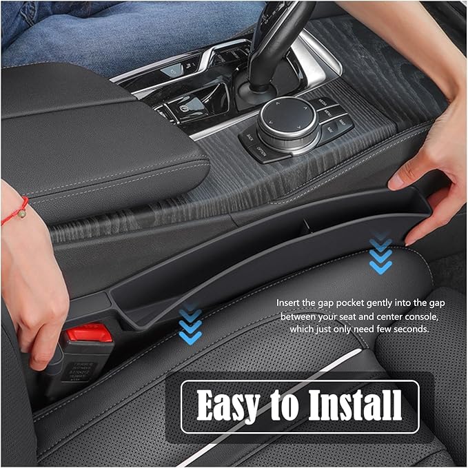 Car Seat Gap Filler Organizer, Auto Side Seat Gap Storage Box for Your Cars, Trucks 2 Pack, Universal Car Accessories Gap Filler Organizer to Fill the Gap Space Between the Console and Seats, Black