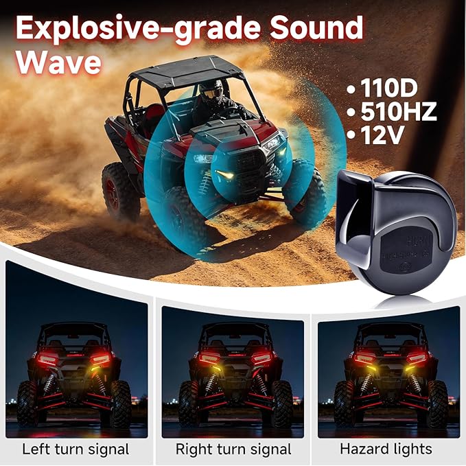 DREAMIZER UTV Turn Signal Kit with Horn, Plug and Play, Pre-Wired, UTV ATV Blinker with Rocker Switch Universal Street Legal Kit with Hazard light Compatible with Polaris, Can-Am, Teryx, CFMOTO