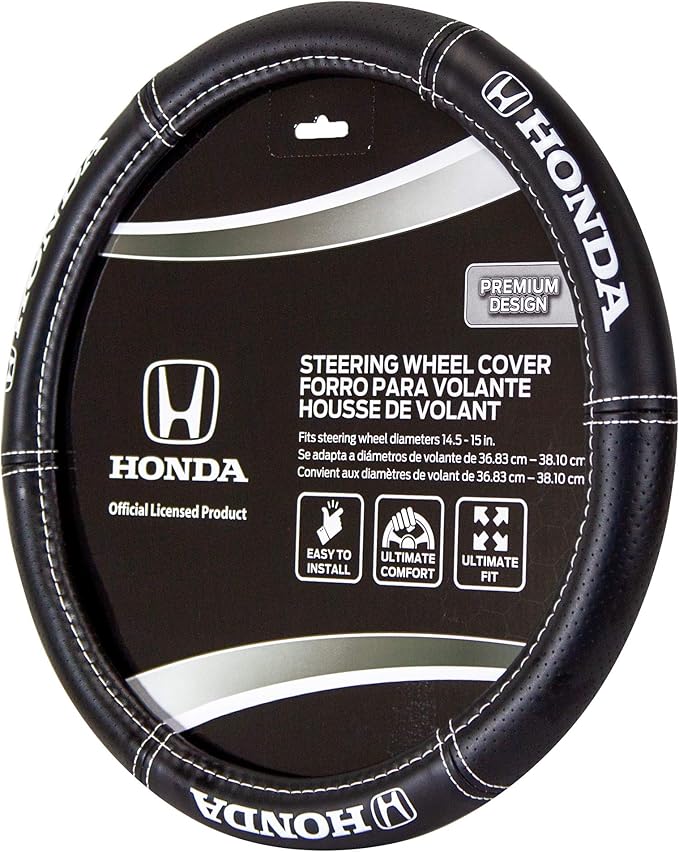 Plasticolor 006705R01 Replacement for Car Truck or SUV Steering Wheel Cover with Honda Logo Embrodired Logo High Contrast Stitching