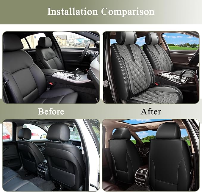 Car Seat Covers Front Pair for Nissan Pathfinder 2011-2024 2025 2026: Breathable Perforated Leather Seat Cover (Black&Grey)