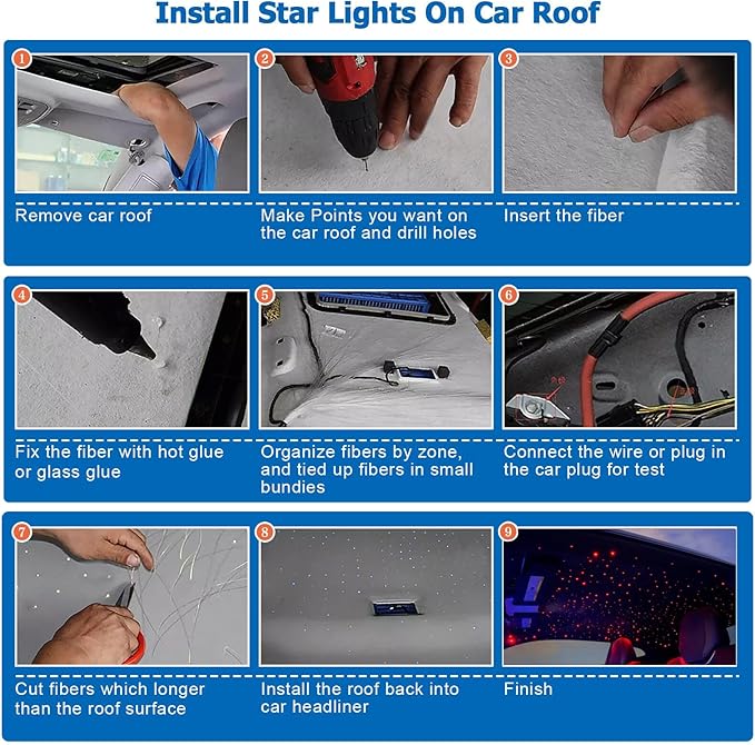 AZIMOM Mini 6W Twinkle 450pcs 0.03in 9.8ft Fiber Optic Starlight Headliner Kit for Car Home End Glow Fiber Strands Sound-Activated APP& Remote Control Starlight Engine