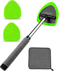 Auto Window Cleaning Tool, Retractable Windshield Cleaner Wand, Car Window Glass Cleaning, Double Sided car Window Cleaner, Microfiber Mirror Cleaning Tool kit. Car Interior Cleaning. (Green)