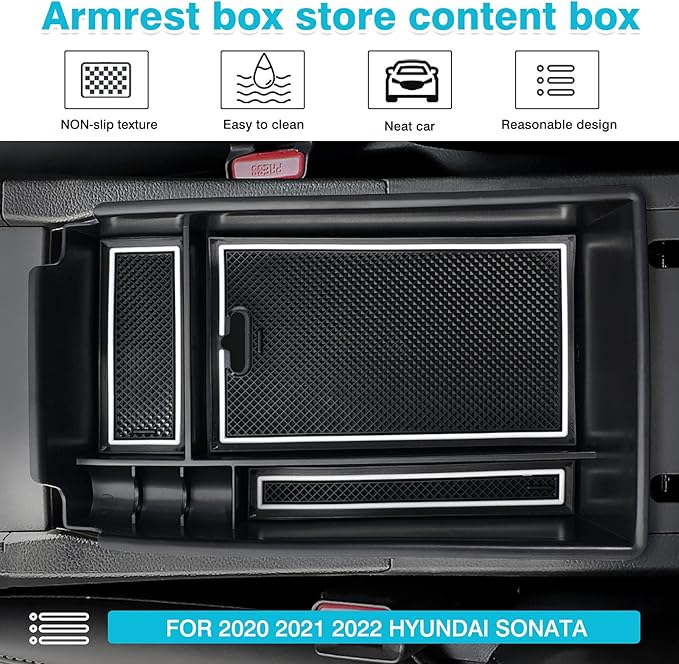 Autorder Center Console Organizer for 2020 2021 2022 2023 Hyundai Sonata Accessories Armrest Storage Box Secondary Insert Tray with 2 Color Mats
