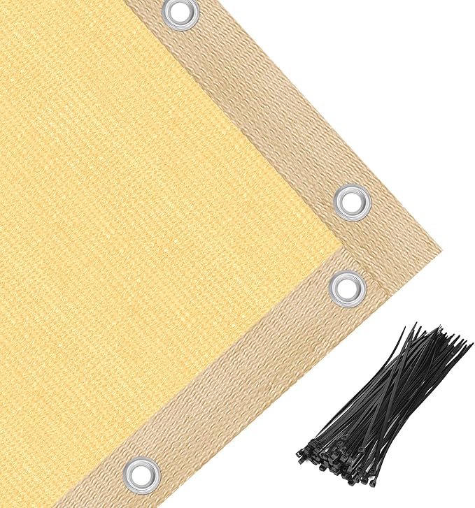 Amagenix 90% Shade Fabric 14'X 23' Sand Sun Shade Cloth with Grommets for Pergola Replacement Shade Cover Canopy, Heavy Duty, Cable Zip Ties Included (We Customized)