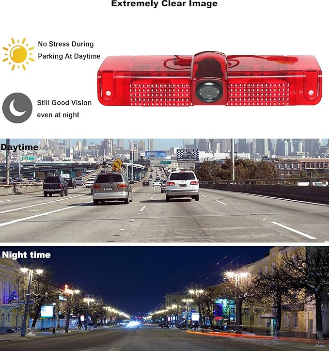 RED WOLF 3rd Third Brake Light Backup Camera w/4" Rear View Mirror Monitor Kit for Chevrolet Chevy Express/GMC Savana 2500 3500 2003-2019 3rd Brake Light Position Mounted