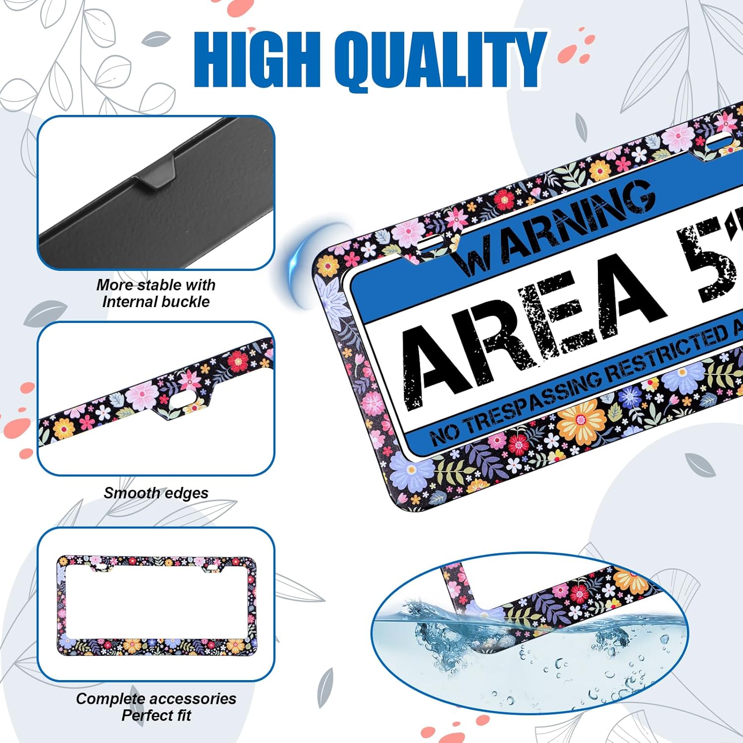 Flower License Plate Frame 2 Pcs Personalized Colorful Floral License Plate Frames with 2 Holes Screws Stainless Steel Car Plates Frame Universal Size: 12.4x6.3in Auto Parts Decoration
