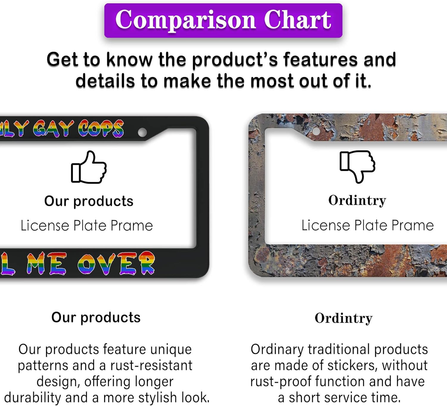 License Plate Frames Black and White Automotive Exterior Accessories Only Gay Cops Pull Me Over Universal Aluminum Car Accessory 2 Pack with Screw Covers Set