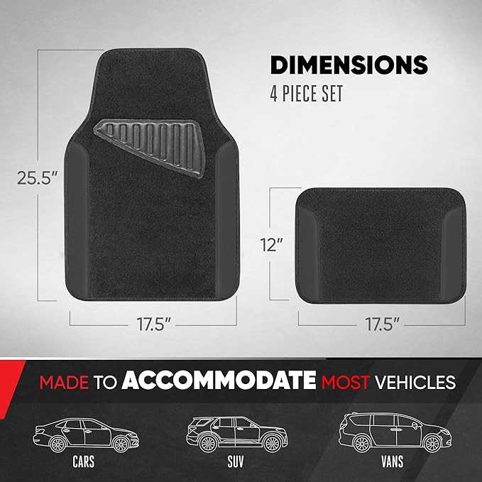 Motor Trend Waterproof Car Floor Mats Universal Fit Car Mats with Driver Heel Pad Leather Car Carpet Floor Mats for SUV Van Sedan Truck Anti-Slip Backing Carpet Mats Black/Black