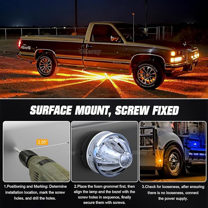 10-Pack Dual Color Watermelon Lights LED Strobe & Steady Mode, Roof Clearance Side Marker Warning Lights Amber Blue Suitable for Truck Trailer Kenworth Peterbilt Freightliner