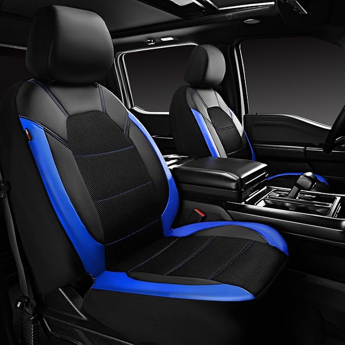 CAR PASS Leather seat Covers,Automotive Universal Sport car seat Cover Super 5mm Composite Sponge Inside,Airbag Compatible fits Most Cars, SUVs, Trucks, and Vans (Full Set,Black and Blue)