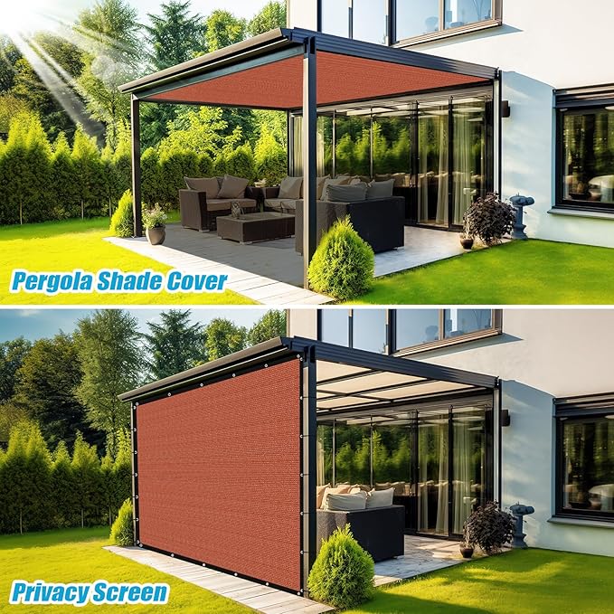 Amagenix 90% Pergola Shade Cover 4' X 14' Sun Shade Cloth with Grommets for Outdoor Garden Patio Porch, Commercial Grade 200 GSM - Cable Zip Ties Included (We Customized) GN108, Rust Red