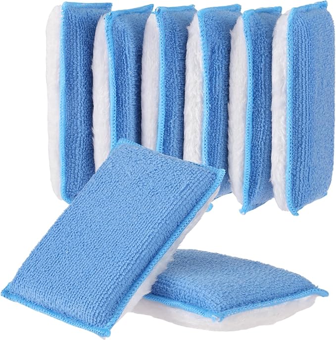 Mudder 8 Pcs Car Interior Scrubbing Sponge 5'' x 3'' Fiber Car Wax Applicator pad Household Cleaning Sponges for Leather Seat Couch Cleaning (Blue White)