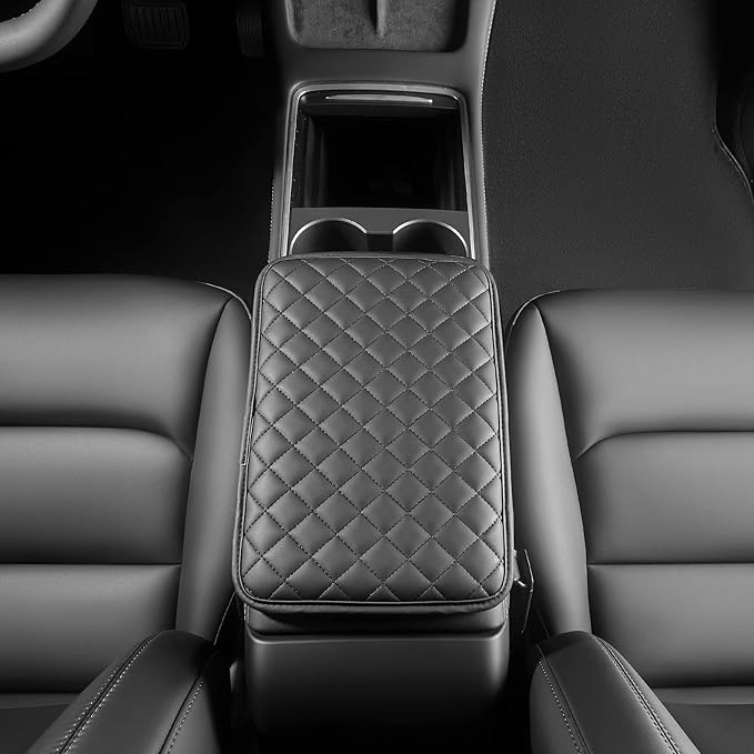 Car Armrest Covers, Vehicle Center Console Cover, Middle Storage Organizer Pad, Dog & Cat Paws Protetor, Nappa Leather, Waterproof, Anti-slip, Auto Interior Accessories, Black, Large Size