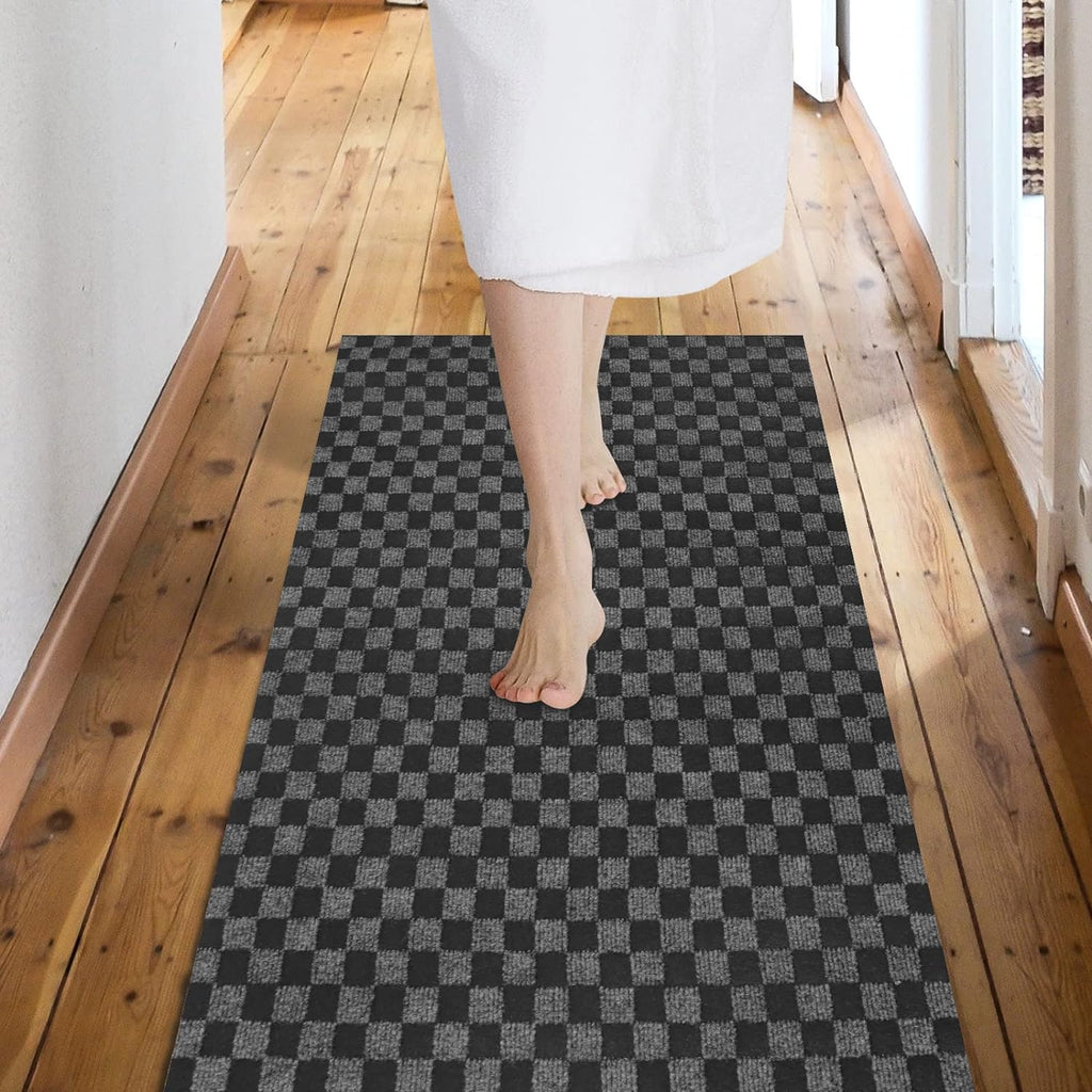 Custom Size Backed Non-Slip Area Rugs Runner, Easy Clean, Waterproof Runner Rugs for Hallway Entryway, Kitchen, Laundry, 4FT x 30FT, Gray Checkered