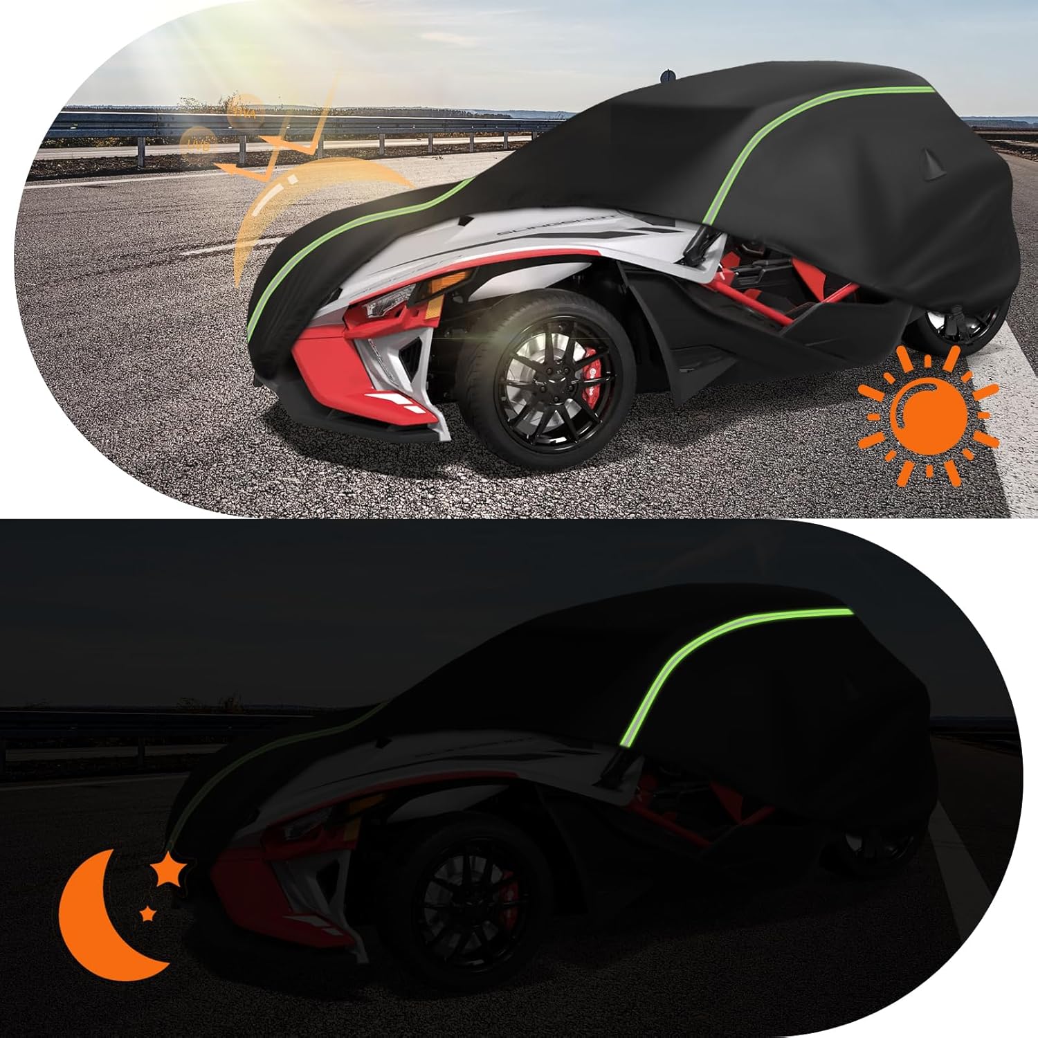 Full Cover Compatible with Polaris Slingshot with Roof, 420D Oxford Cloth Windshield Cover Waterproof Windproof All Weather Protection Covers for Slingshot S SL SLR R Signature LE Accessories