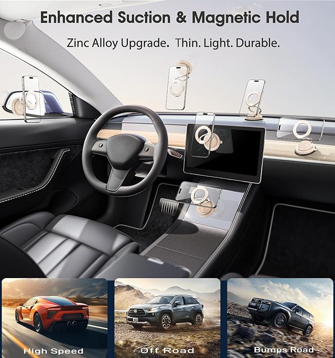 BOCLOUD 2026 Next-Gen Suction Cup Phone Mount Cute 360° Zinc Alloy 109 LBS Phone Stand Vacuum Magnetic Car Holder for MagSafe Strongest Accessories for iPhone 16 15 14... Android