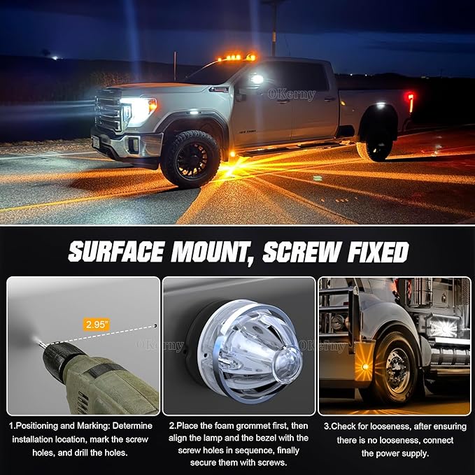 10-Pack Dual Color Watermelon Lights with Strobe & Steady Lighting Clear Lens Amber/White LED Side Marker Turn Signal Lights for Truck Trailer RV Off-Road Vehicle