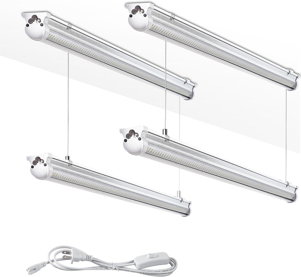 4Pack 8FT LED Shop Light Garage Lights,100W 6000K 15000LM White Light,Hanging/Surface Mount,Plug and Play,Super Bright T8 Tube Light,Linkable LED Shop Lights for Warehouse Workshop Basement
