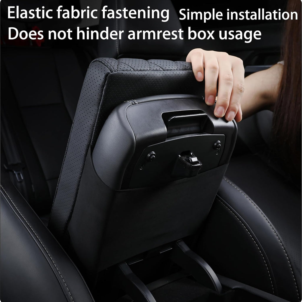 Car Center Console Cover pad Genuine Cowhide Leather,Black Armrest Box mat, Vehicle Arm Rest Cushion Protector,Memory Foam true cow Leather,Consoles Hand Rest Pillow(sizeC 15 x 10 x 2.2 inch)
