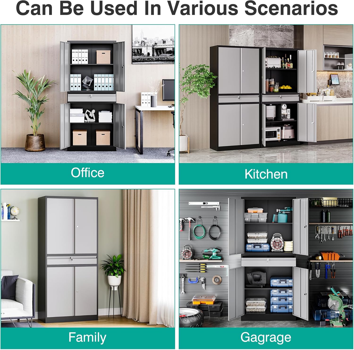 Metal Garage Storage Cabinet with Doors and Shelves, Lock, Drawer - 71" Lockable Steel Cabinet for Home, Office