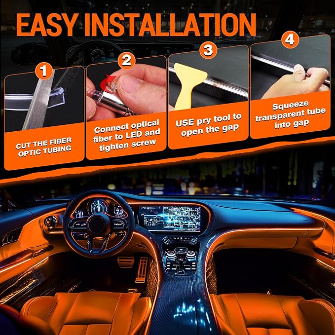 Interior Car LED Strip Lights, RGB 8-in-1 16 Million Colors Ambient Lighting Kit with 400 inches Fiber Optic Wireless APP & Remote Control Music Sync