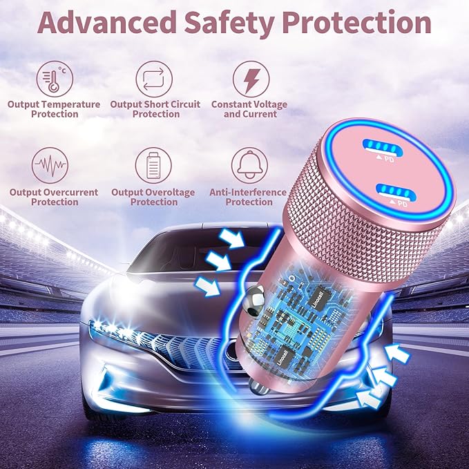 [Apple MFi Certified] iPhone 17 Car Charger, Linocell 90W Dual USB C Power Cigarette Lighter Car Carplay Charger with 2Pack Type C Braided Cable for iPhone 17/17 Pro Max/16 Pro/15/Galaxy S26/S25/Pixel
