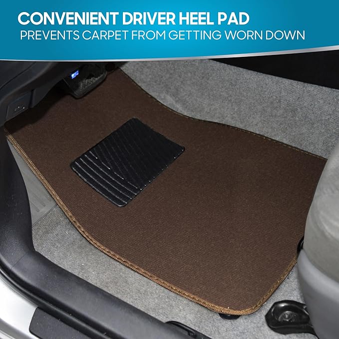BDK MT-100-DB Classic Dark Beige Carpet Floor Mats with Vinyl Heel Pad for Car SUV Truck Van, Universal Fit Front & Rear Liner
