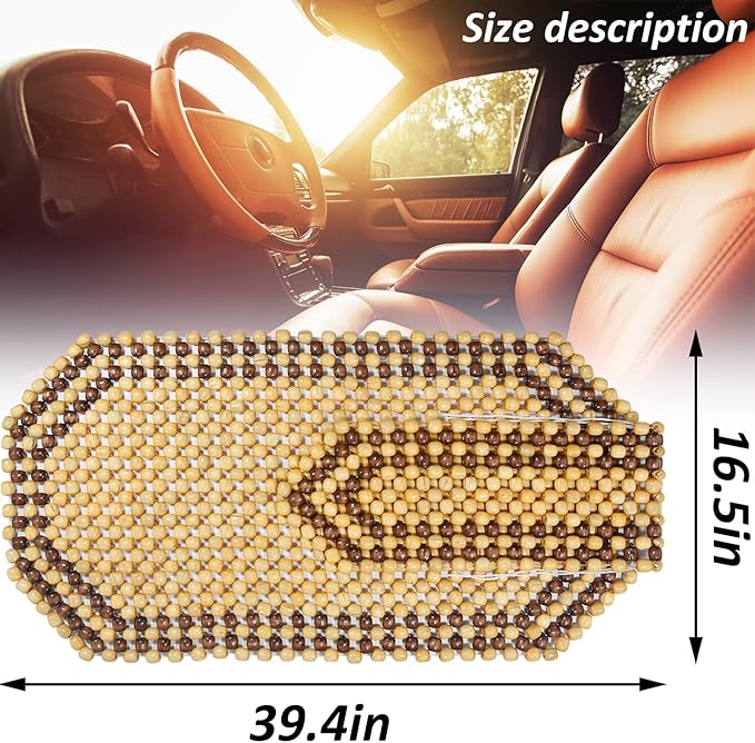 2X Natural Wood Beaded Auto Car Seat Bead Cover,Front seat Natural Wooden Cool Refreshing Back Massaging Comfort Cushion Mat,Premium Quality Universal for Car Truck on Summer