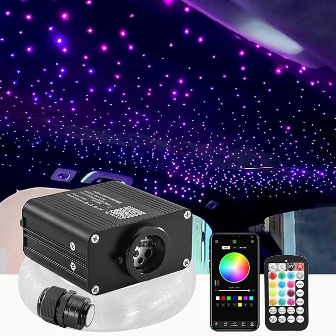 ATOKEE 16W Twinkle 550pcs Starlight Headliner Kit, 0.03in/0.75mm 9.8ft/3m Small Size Fiber Optic Car Star Roof Lights with Bluetooth APP/Remote Control