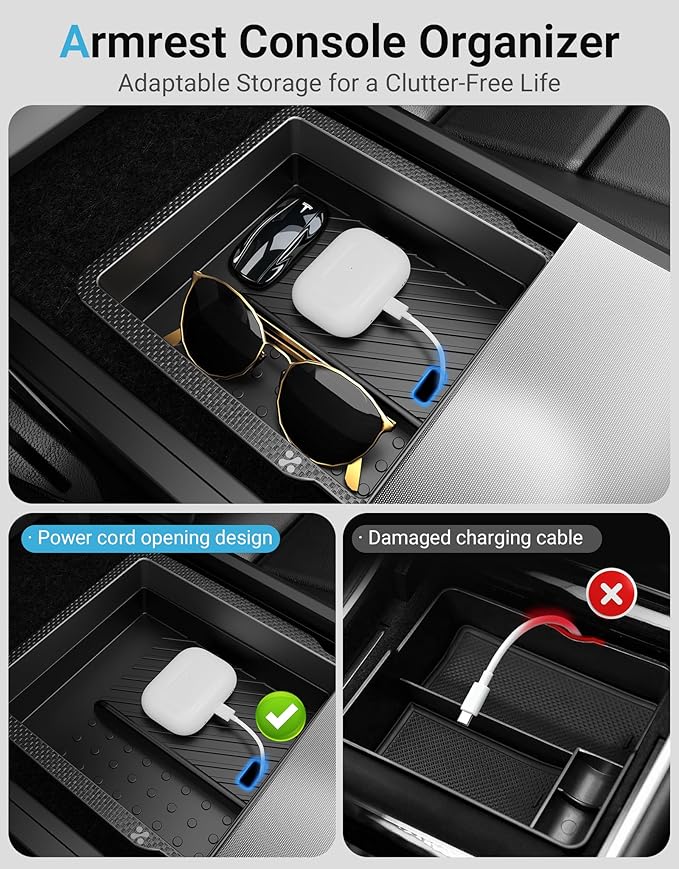 XINTUO Center Console Organizer Tray for Tesla Model Y Juniper 2025-2026 & Model 3 Highland 2024-2026 [Premium PC + Silent Silicone Liner] Cup Holder for Tesla Model Y Juniper Accessories