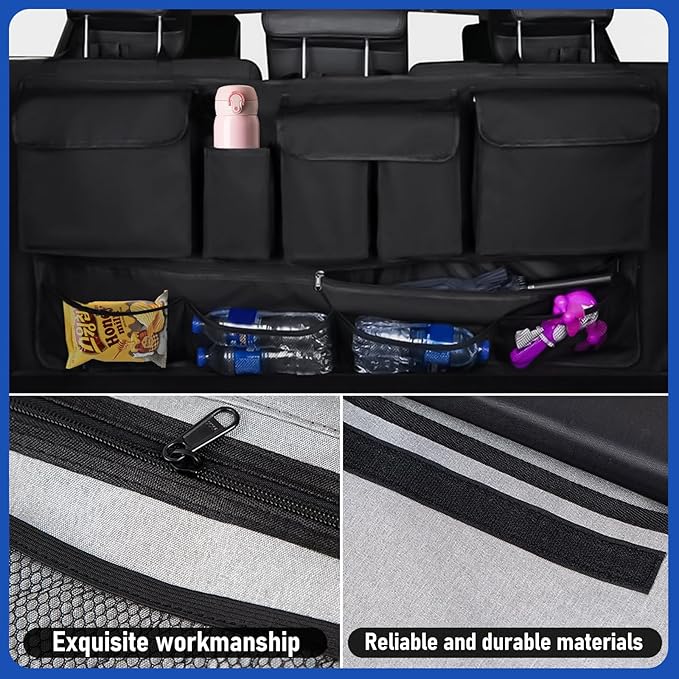 Universal Car Trunk Organizer,Large Capacity Backseat Organizer (40"*20") with 10 Pockets,Car Storage Bag for SUV/MPV/Truck (Single Pack, Black)