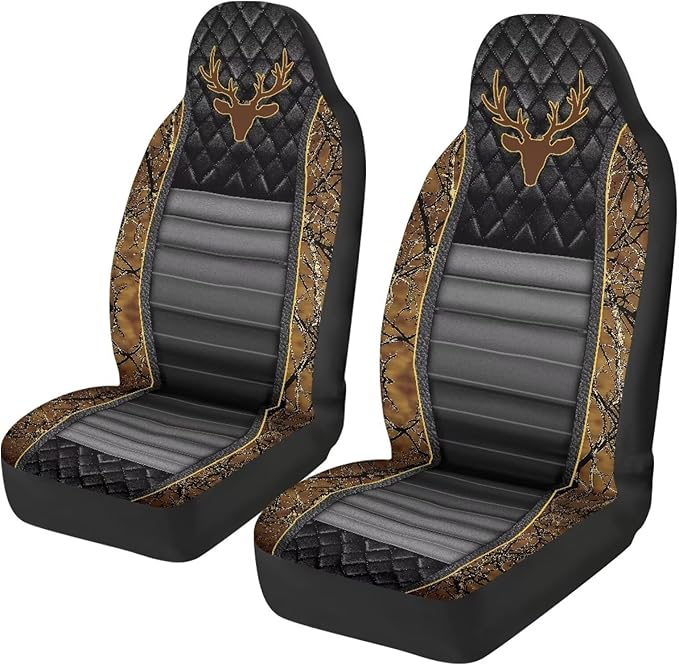 Car Front Seat Covers Easy to Install Deer Waistline Print Car Seat Covers Front Seats Only Stretch Polyester Fabric Cover Auto Interior Automotive Universal Fit for Most Cars Women Men