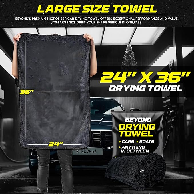 Beyond Drying Towel - Super Absorbent Large Premium Microfiber Detailing Towel for Cars and Boats - 3-Pack