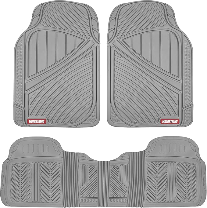 Motor Trend & BDK Heavy Duty Gray Rubber Car Mats Full Set - Universal Trim-to-Fit All Weather Floor Mats - Floor Mats for Car Accessories - Front & Back Interior Floor Mats for Truck Accessories