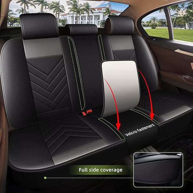 AOMSAZTO Seat Covers Fit for Dodge Charger Car Waterproof Seat Protectors 2006-2026 Full Set Fit for : 2 Seat Automotive Faux Leather Seat Covers(Black+Grey)