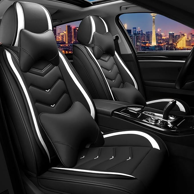 CTDS Car Seat Covers for Ford F-150 2000-2026, Stylish Sport Seat Cover, Premium Nappa Leather Car Seat Cover. Automobile Seat Covers Sets.(Luxury 2 Seats/Black White)