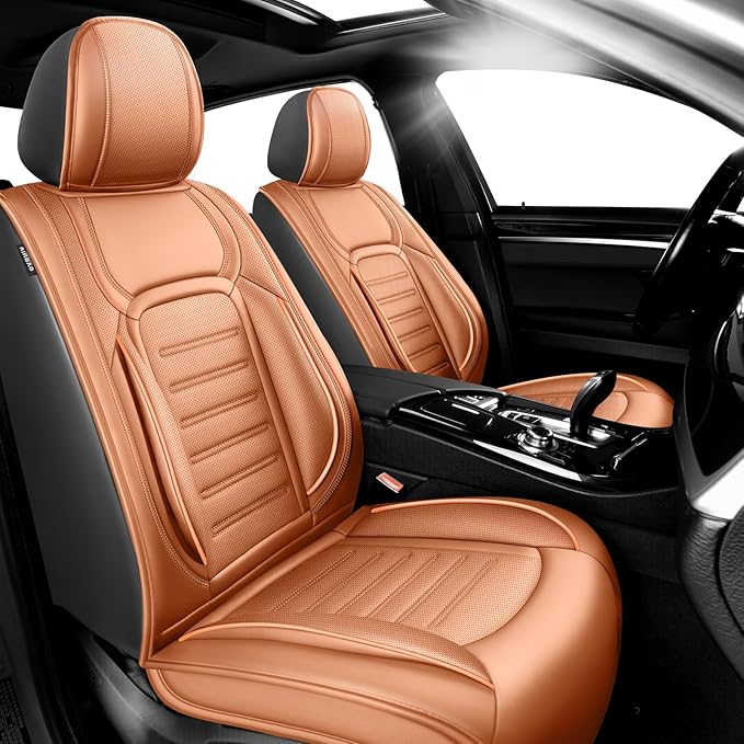 Fit HRV Premium Leather Car Seat Covers Compatible with Honda HRV 2016-2025 2026, Breathable, Wear Resistant, Airbag Compatible, All-Weather Protection & Full Coverage, 2 Front Seat Brown