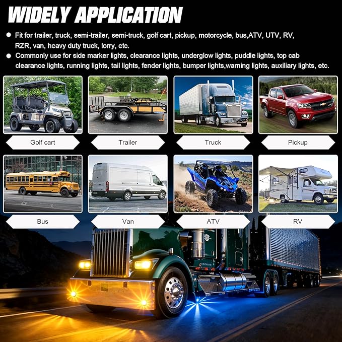 10-Pack Dual Color Watermelon Lights LED Strobe & Steady Mode, Roof Clearance Side Marker Warning Lights Amber Blue Suitable for Truck Trailer Kenworth Peterbilt Freightliner