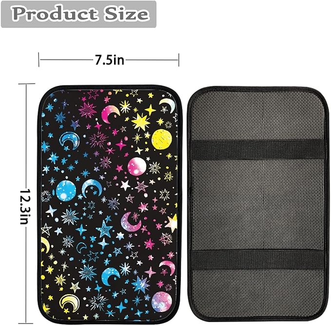 Coldinair Colorful Moon Stars Print Car Center Console Pad,Auto Interior Accessories Decoration,Auto Armrest Cover Protector for Most Vehicle, SUV, Truck, Car