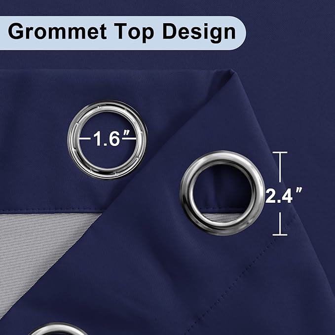 XWZO 100% Blackout Curtains 2 Panels with Tiebacks- Heat and Full Light Blocking Window Panels with Grommets for Bedroom, 84 Inches Long Thermal Insulated Draperies, Navy Blue, W70 x L84, Set of 2