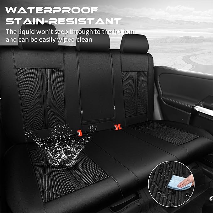 CAR PASS Leather Oxford Rear Seat Covers, Waterproof Back Seat Covers,All-Weather Non-Slip Durable, Universal Fit for SUVs Sedans Trucks Vans Automotive,Black