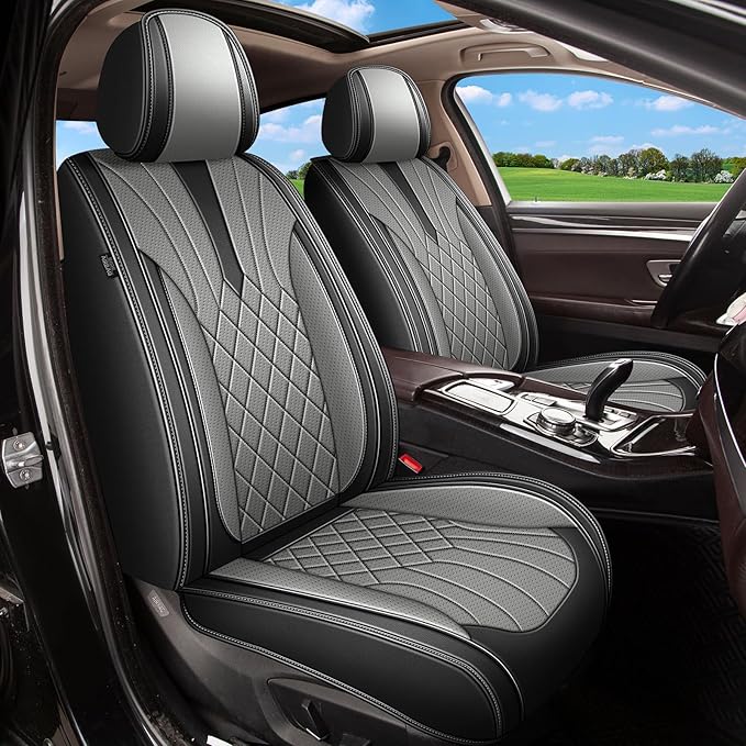 Car Seat Covers for Toyota RAV4 2013-2024 2025 RAV4 Hybrid RAV-4 Full Set Premium Leather Breathable Perforated Seat Cover Compatible with Airbags (Black&Grey)