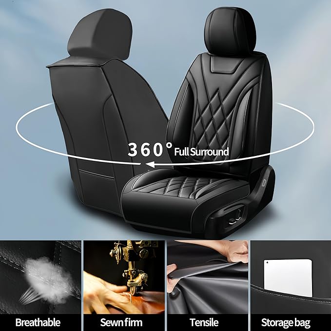 Fit TSX Car Seat Covers for Acura TSX 2003-2014 - Premium Leather, Waterproof, All-Weather, Airbag Compatible, Anti-Slip, Breathable, Easy Install, Seat Protectors, Full Set, Black